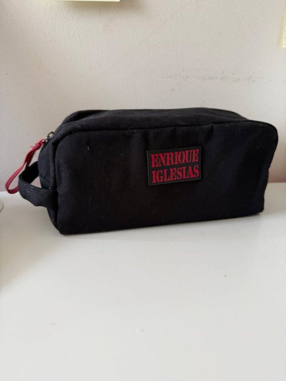 Enrique Iglesias Travel Toiletry Bag Black Canvas Zip Closure